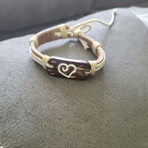Heart Charm Bracelet in Brown and Cream